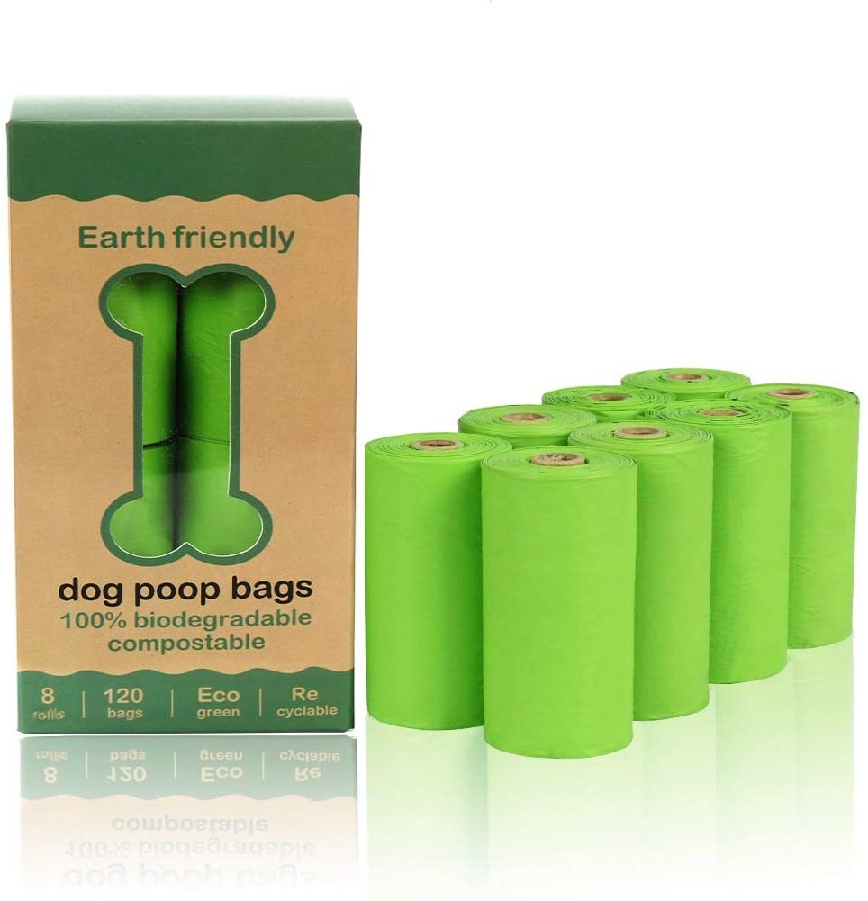 Bolsas Compostables Caca Perro | 8 Rollos | 120 Bolsas | 100% Biodegradable | Almidón de Maíz | No EPI